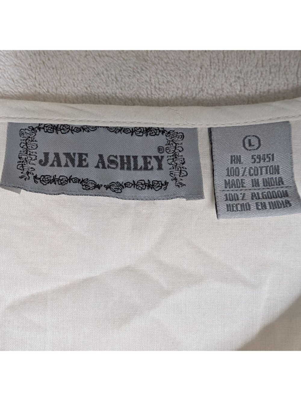 Jane Ashley White Cotton Short-Sleeve Button-Down Top With Lace Detailing Size L - Picture 3 of 9